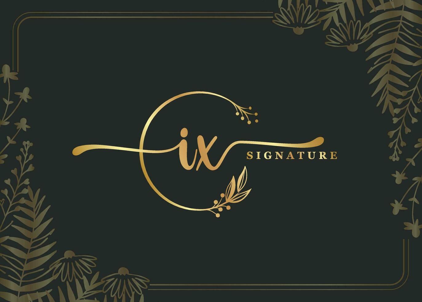 luxury gold signature initial IX logo design isolated leaf and flower sign bf-04 vector