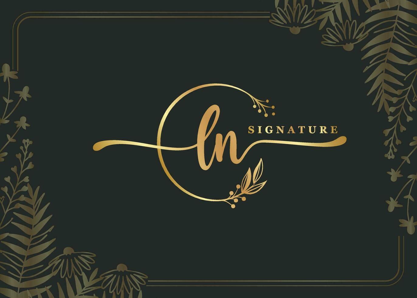 luxury signature initial LN logo design isolated leaf and flower vector