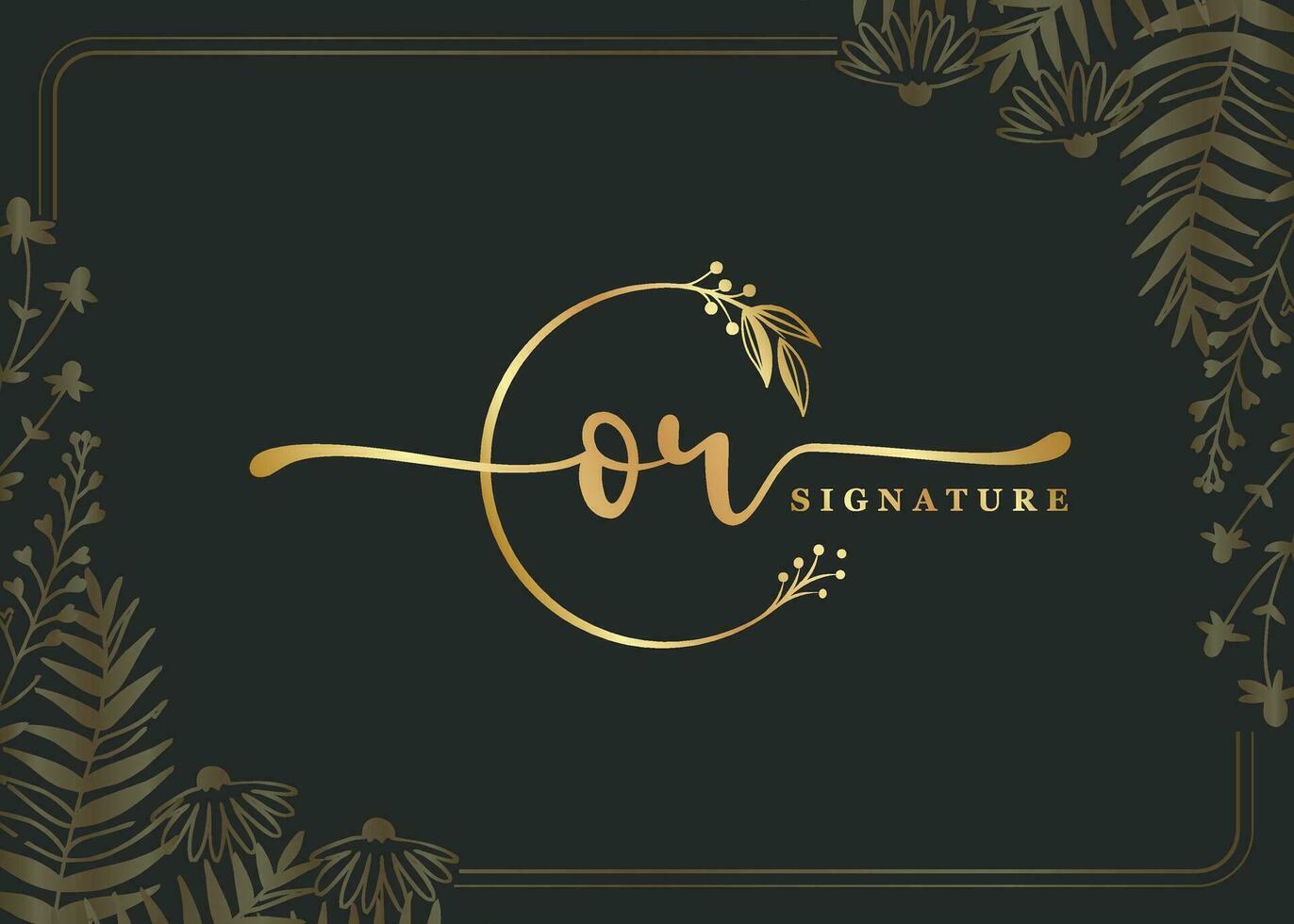 luxury gold signature initial OR logo design isolated leaf and flower vector