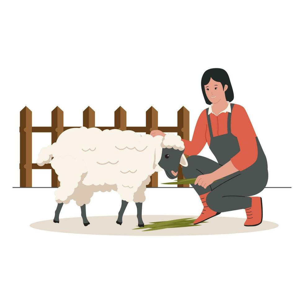 hembra con oveja vector ilustración