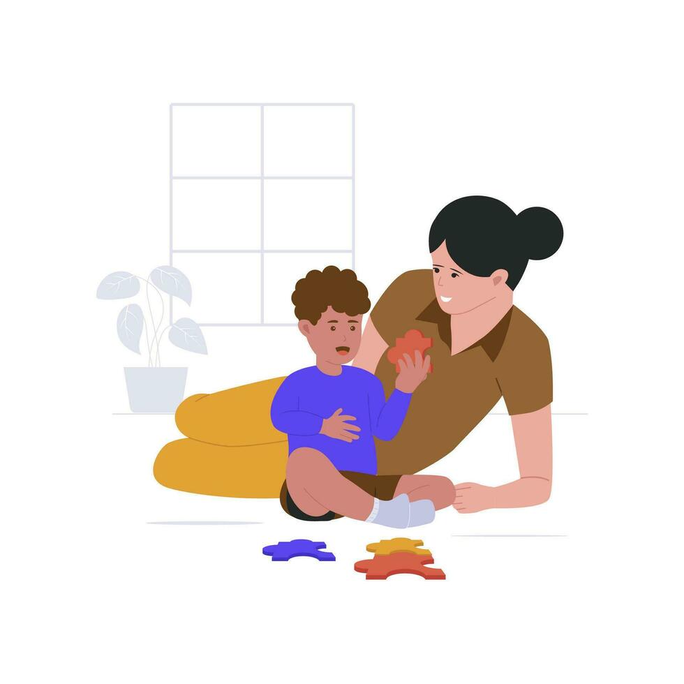 Mother playing toys with son vector