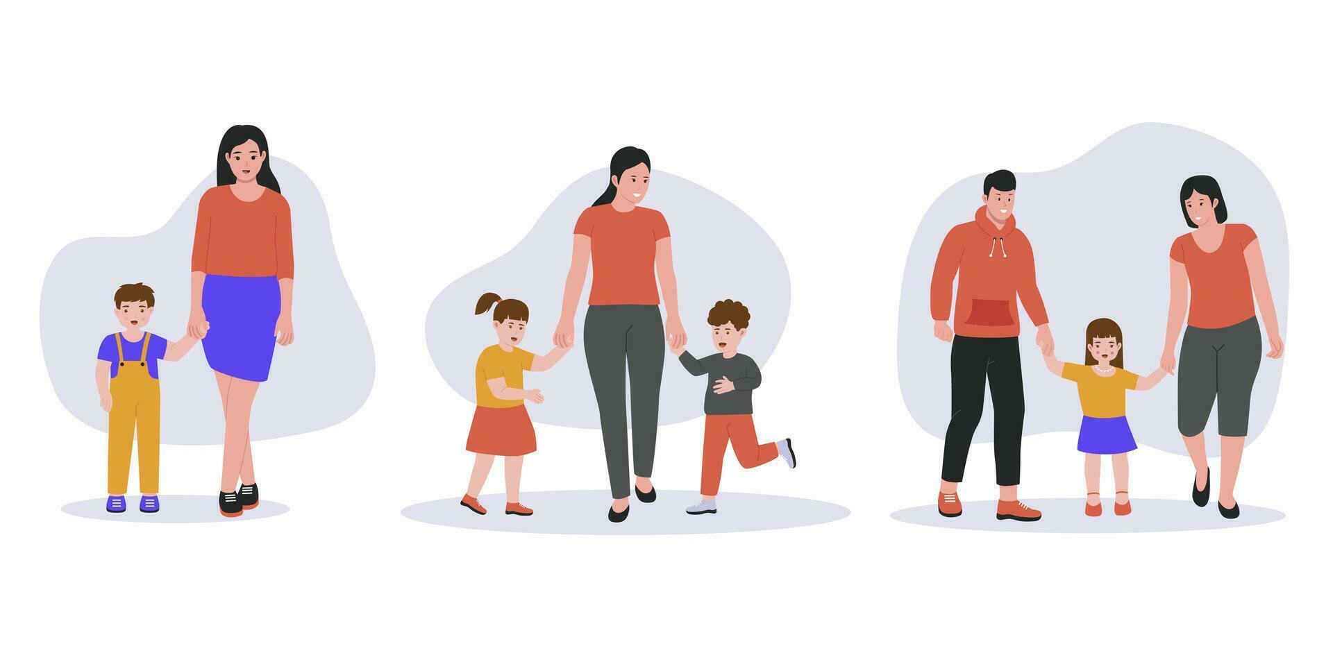 Cute cartoon illustration set of a parents with kid vector