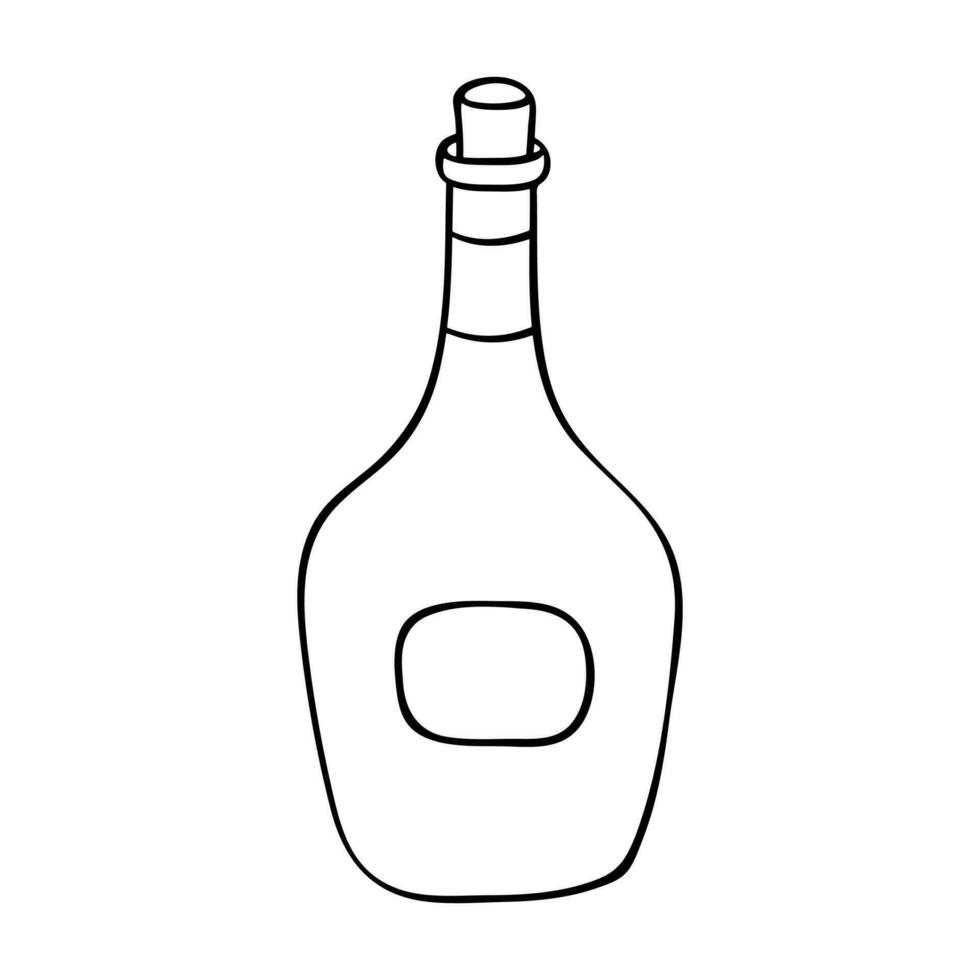 Hand drawn wine bottle illustration. Alcohol drink clipart in doodle style. Single element for design vector