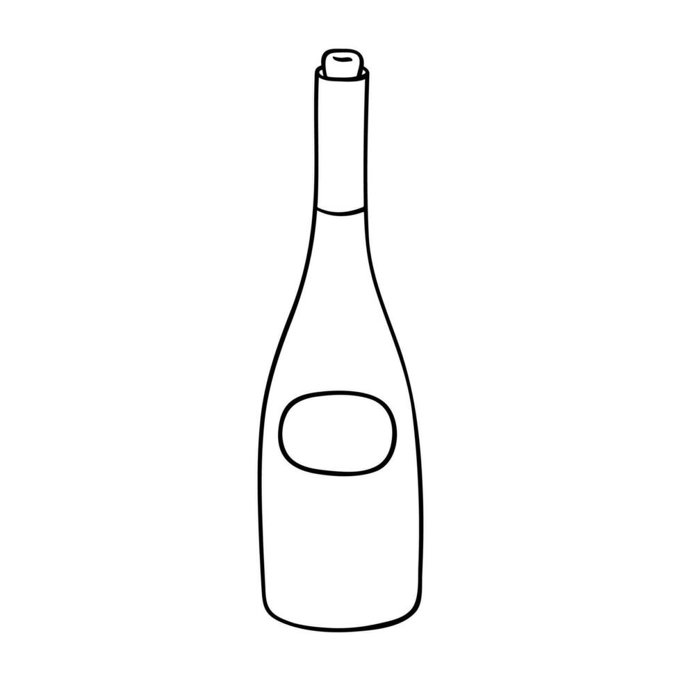 Hand drawn wine bottle illustration. Alcohol drink clipart in doodle style. Single element for design vector