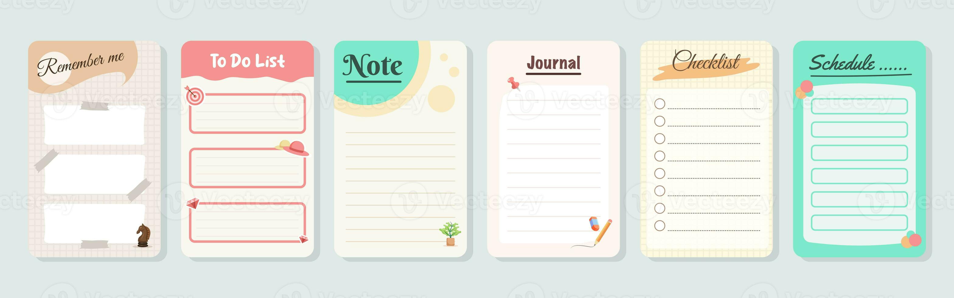 Set of planners and to do list with home interior decor illustrations. Template for agenda, schedule, planners, checklists, notebooks, cards and other stationery. photo