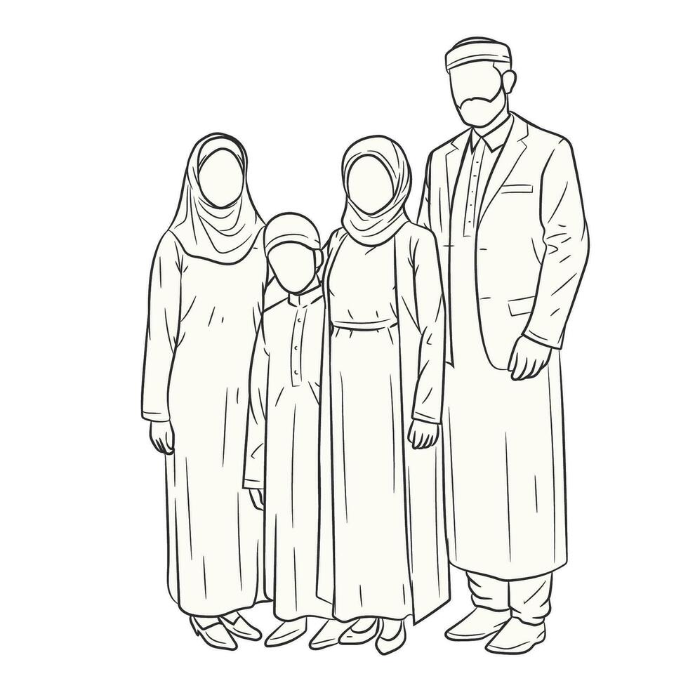 árabe padres con niños en tradicional islámico ropa vector