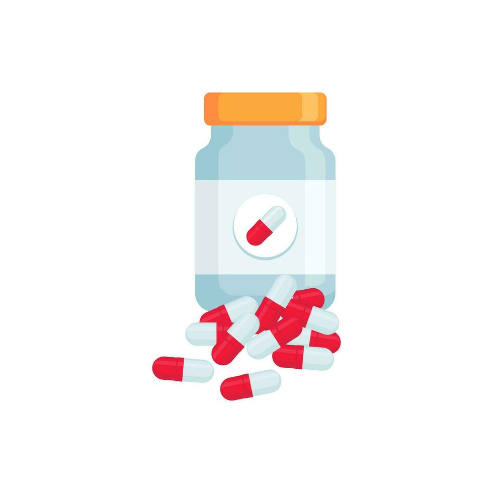 Medicine capsule bottle vector illustration in flat style design