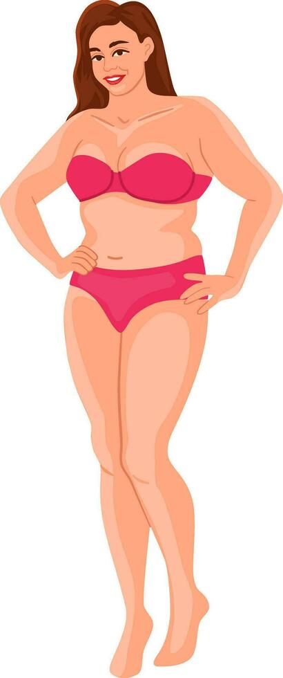 Plus size European woman posing in underwear. Normal body concept. vector
