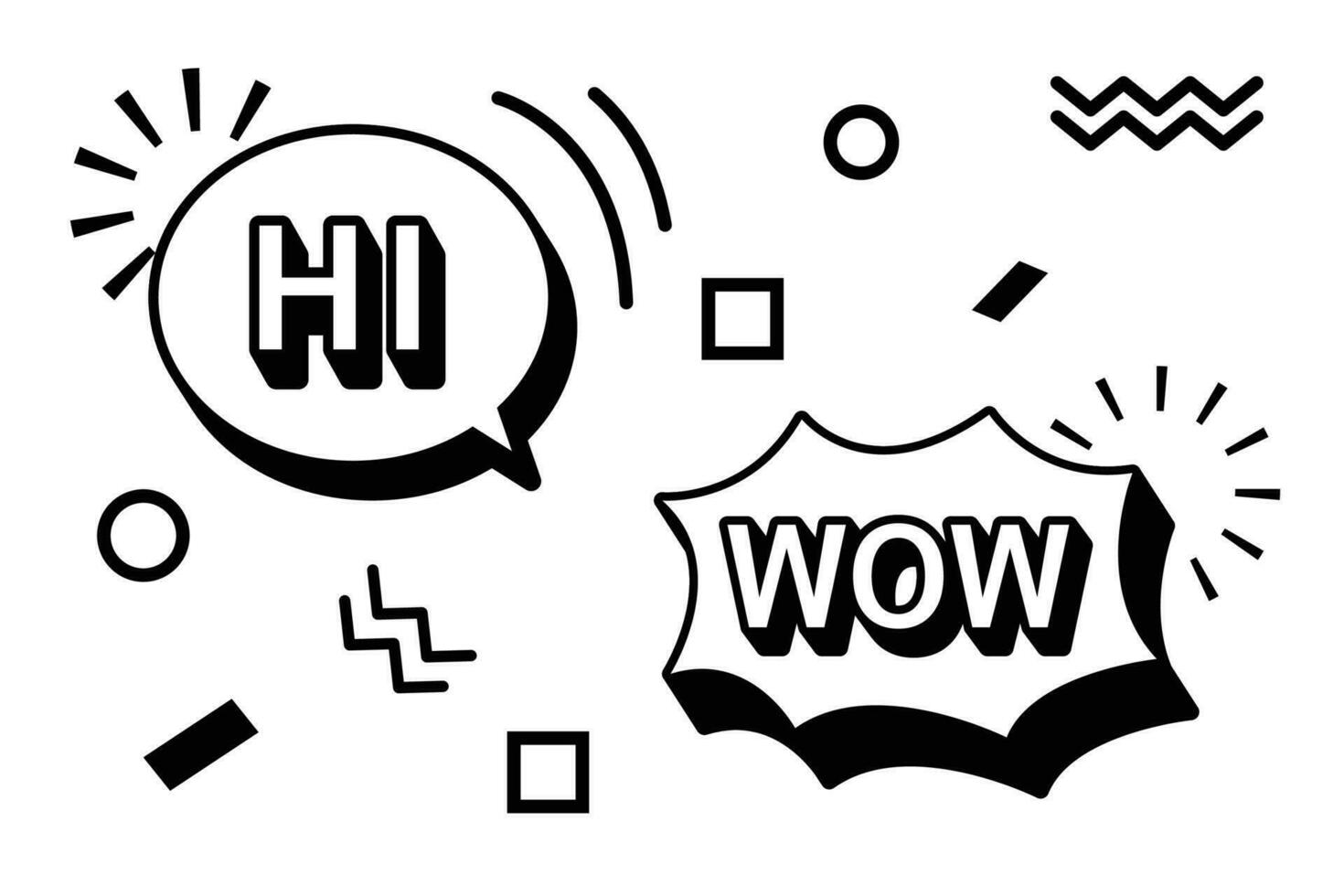 hi, wow, banner, poster concept, bubble speech, geometric, black and white vector