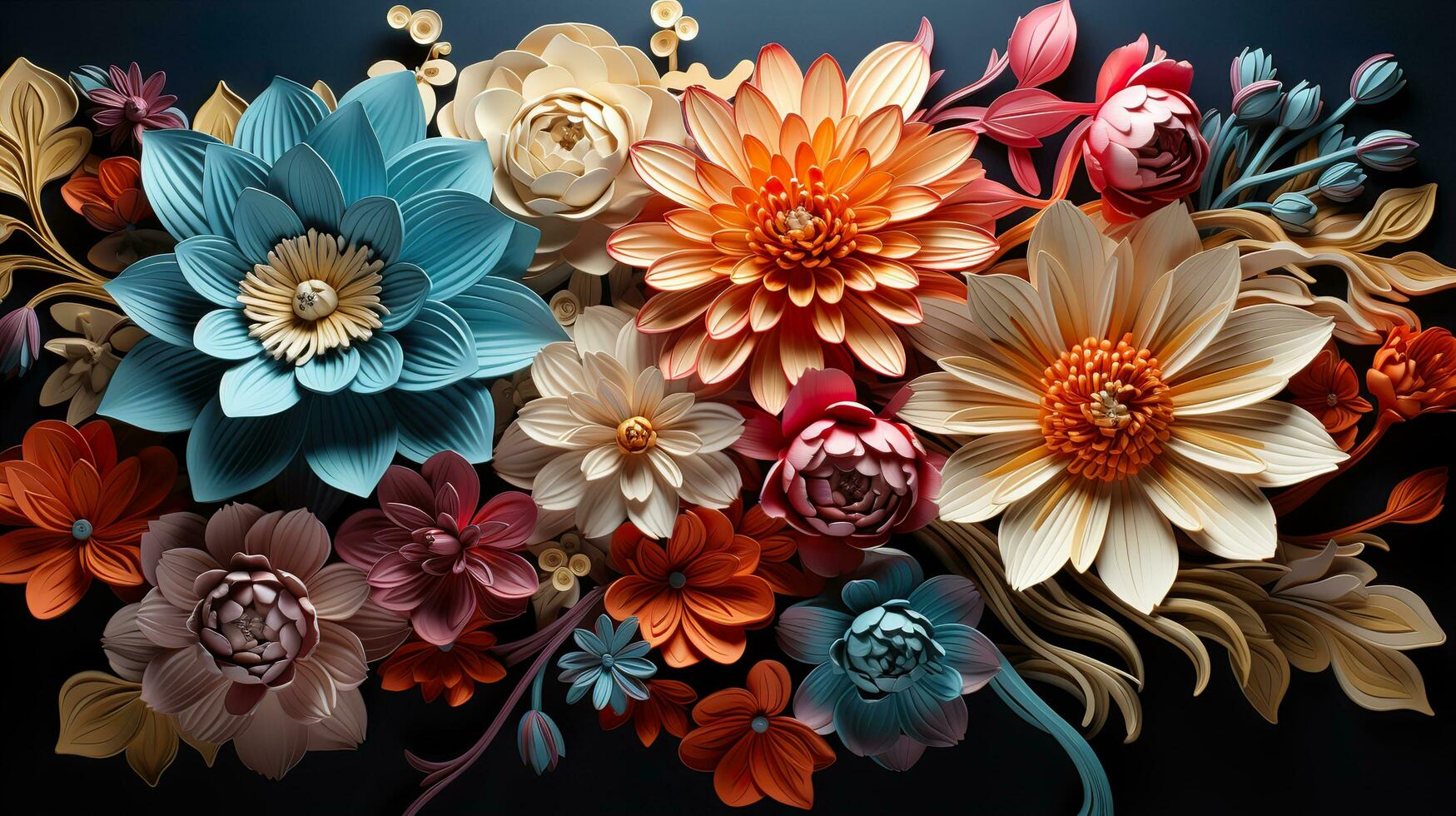 3d Colorful Royale Flower Design AI Generated photo