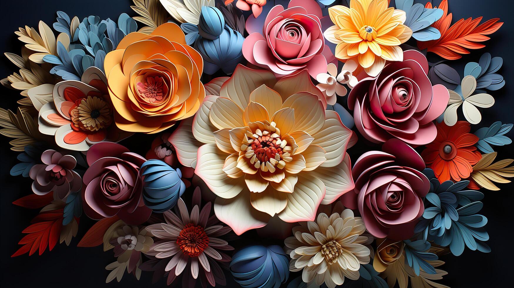 3d Colorful Royale Flower Design AI Generated photo