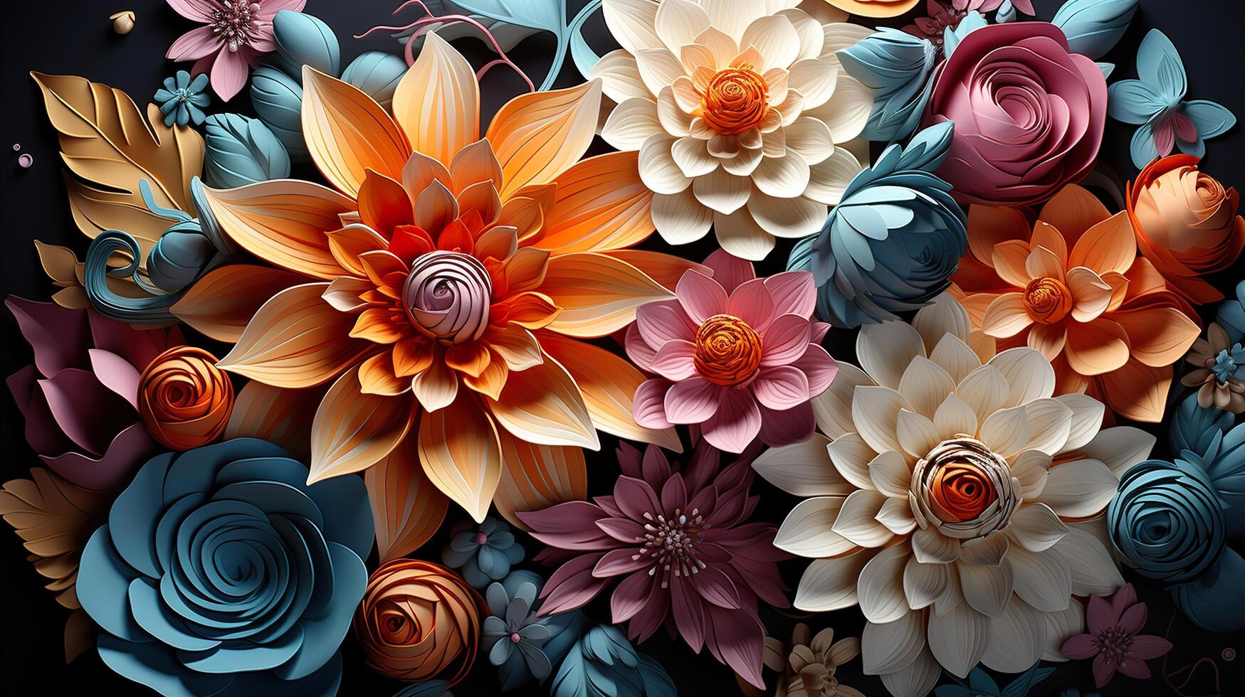 3d Colorful Royale Flower Design AI Generated photo