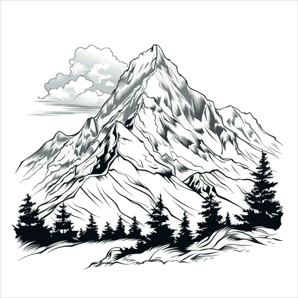 Mountain vector illustration, mountain tree vector