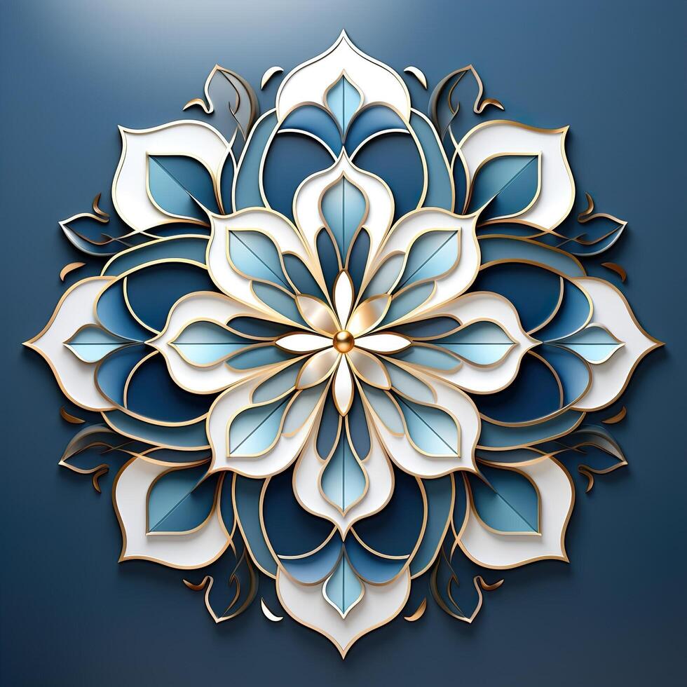 Royale Blue White Golden Royale Mandala Design photo