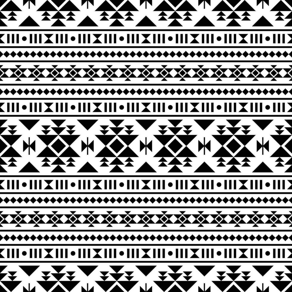 Indigenous tribal seamless retro pattern. Abstract decorative style. Geometric ethnic pattern. Black and white colors. Design for template, fabric, weave, cover, carpet, tile, accessory. vector