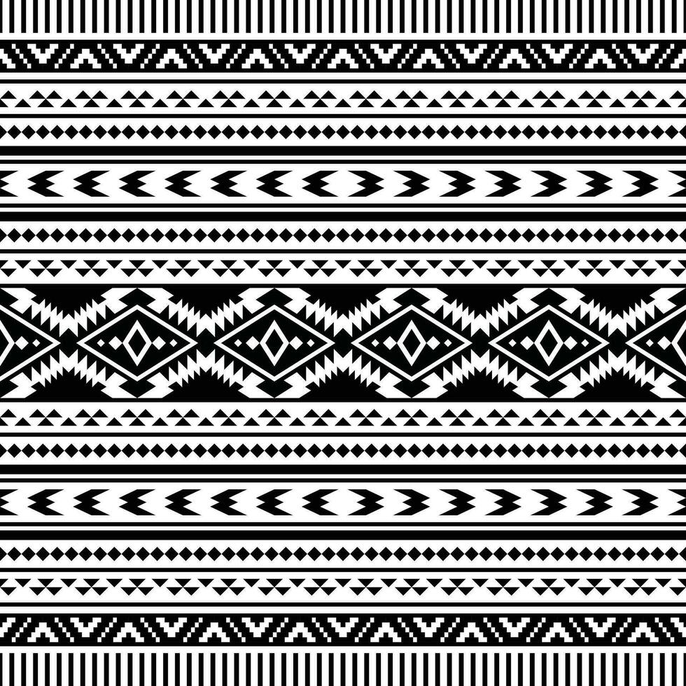 Native pattern design in tribal Navajo Aztec style. Seamless ethnic pattern design for fabric print. Black and white colors. vector