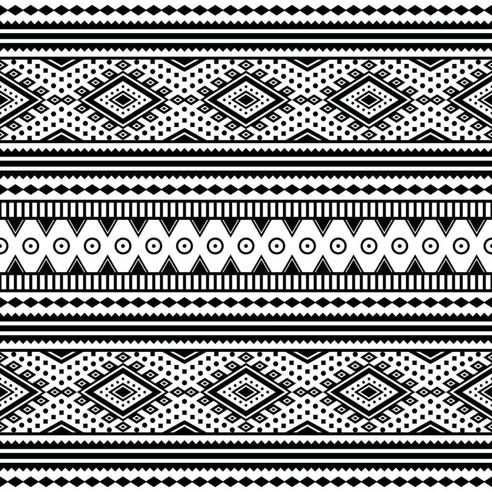 Aztec and Navajo tribal vector illustration. Seamless ethnic pattern design print for textile. Black and white colors.