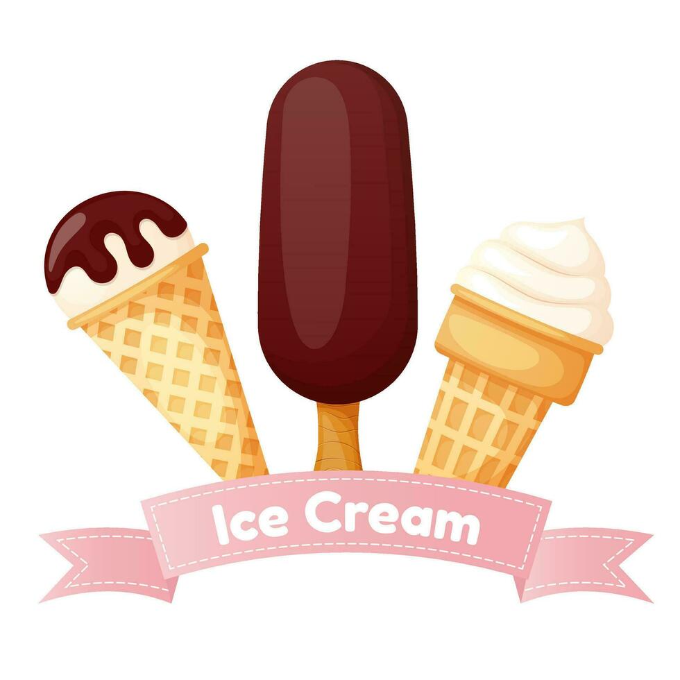 Ice cream banner concept. Flyer with sundae. vector