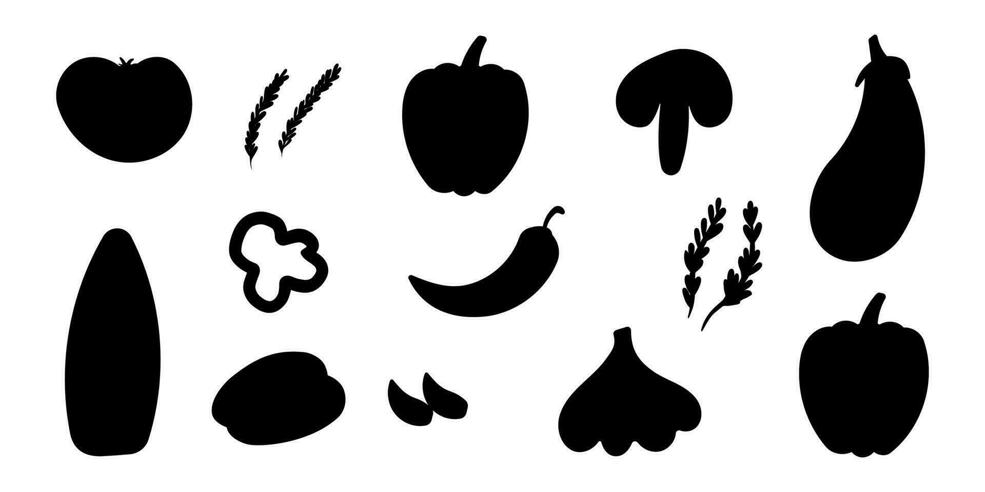 vegetables vitamins white black garden elements set vector