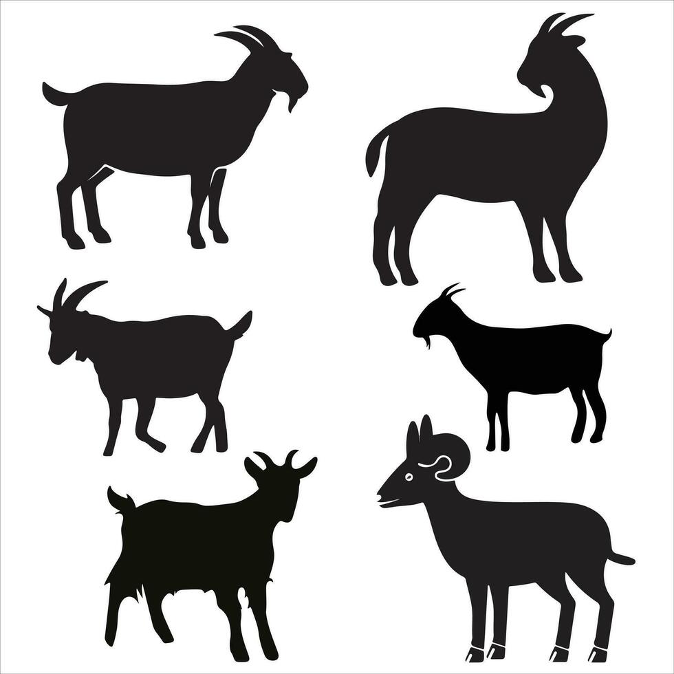 Goat Silhouette Set illustration with white background. vector