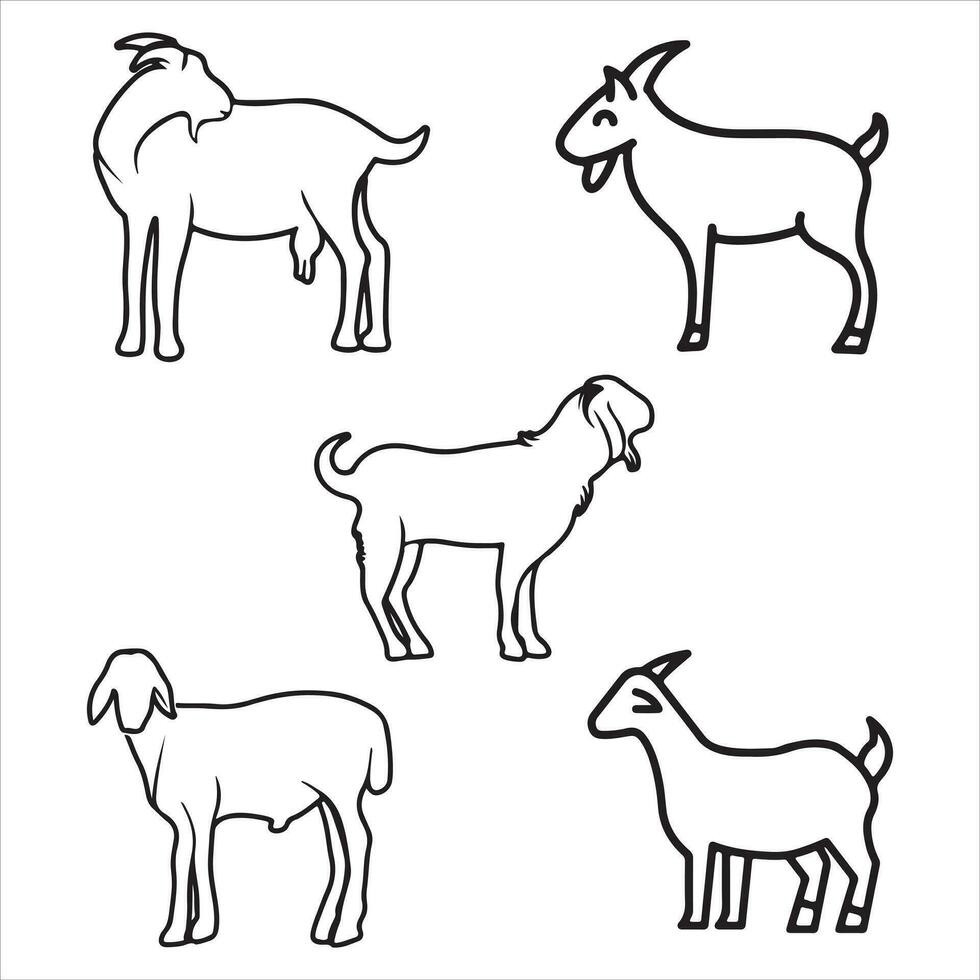 Domestic goat, outline vector illustration.