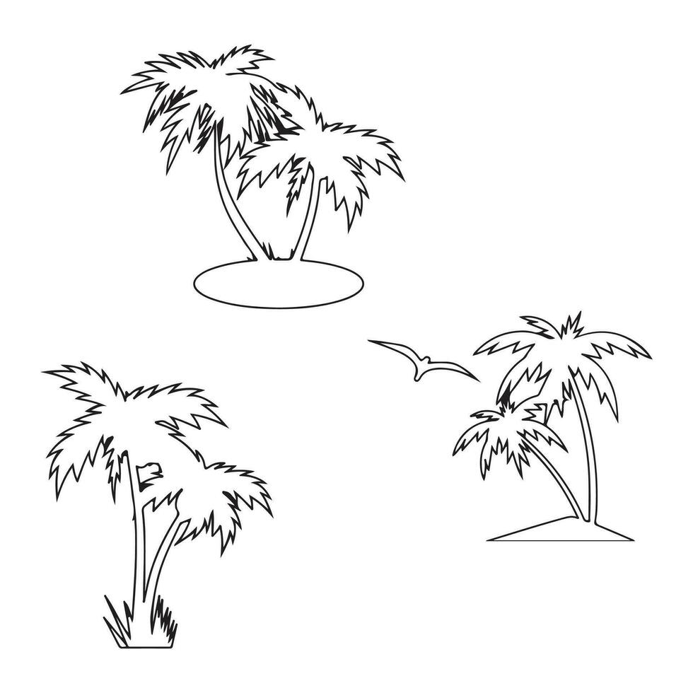 Silhouette of a palm tree outline on a white background. vector