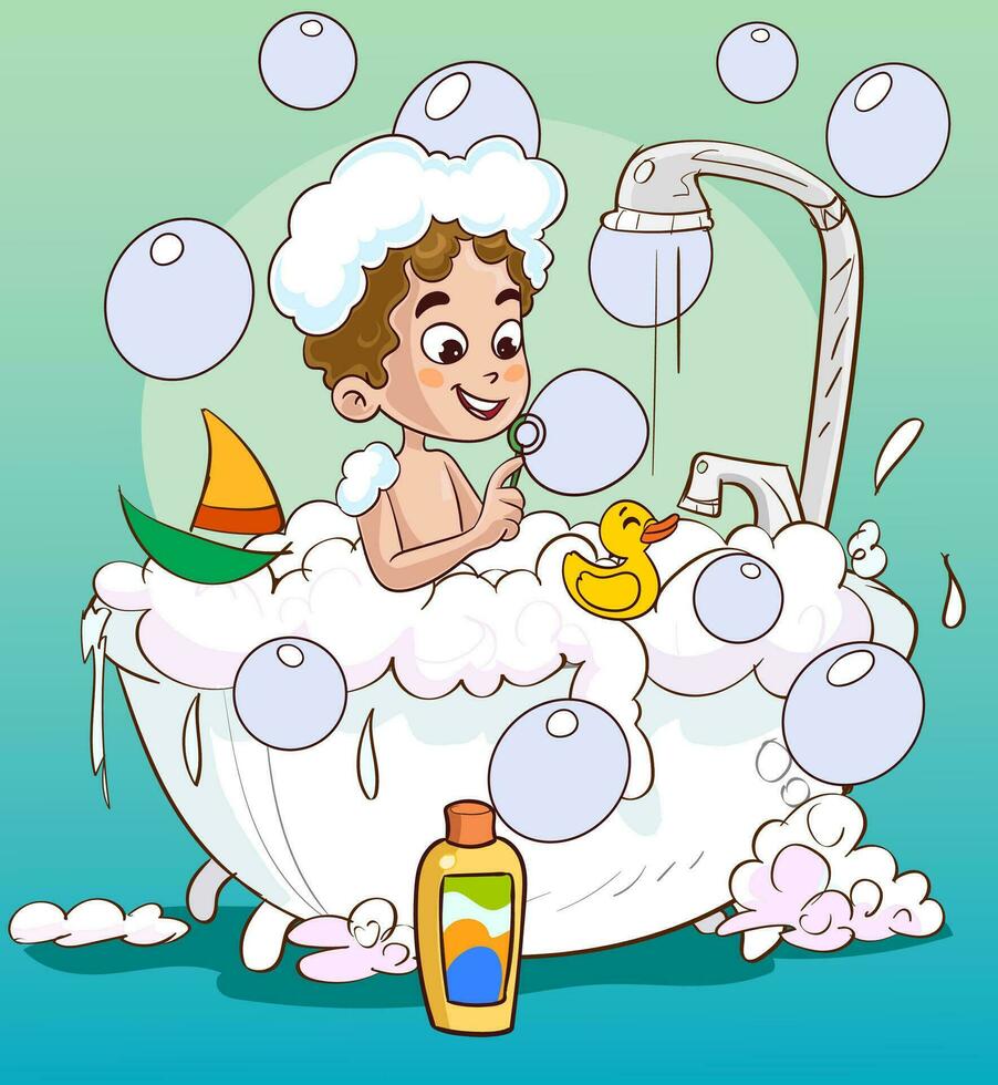 Funny Little Kid Having Bath vector