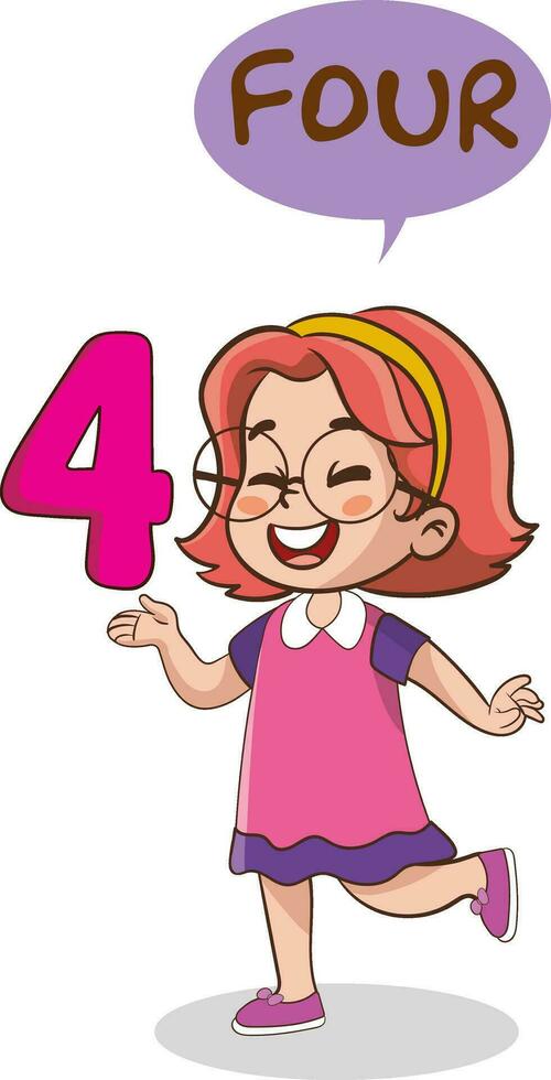 teaching numbers to children four cartoon vector