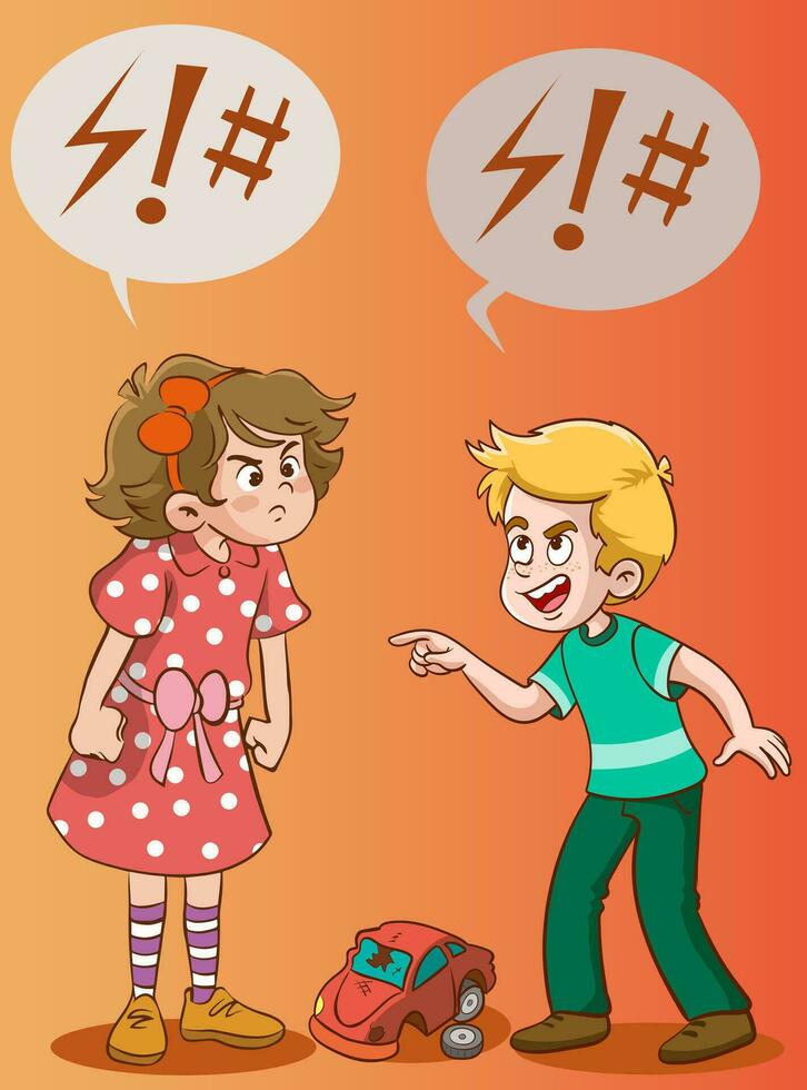 Cartoon illustration angry boy and friends arguing with each other vector
