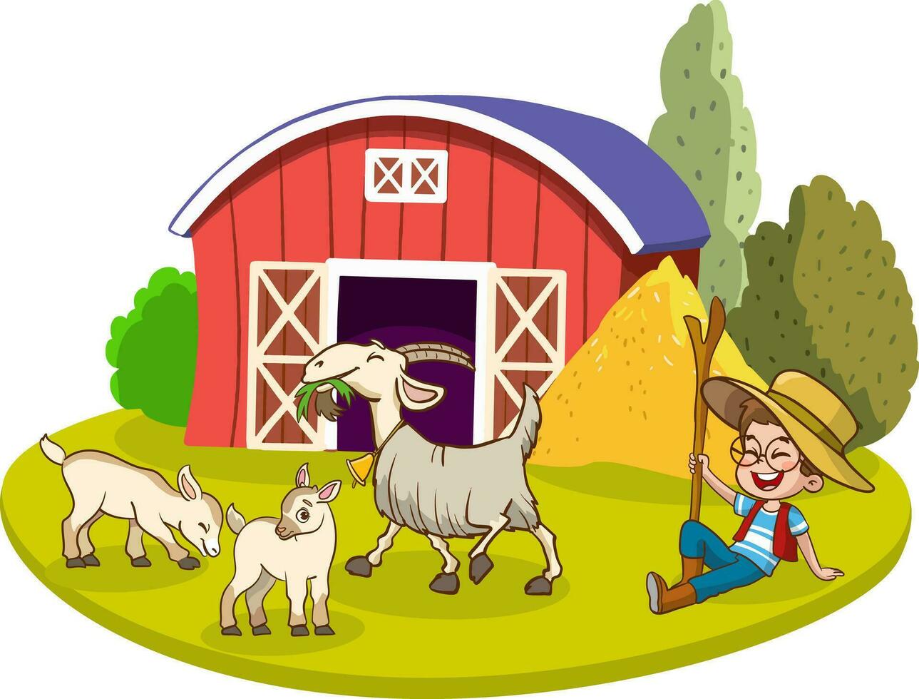 Vector illustration cartoon of happy farm animals.