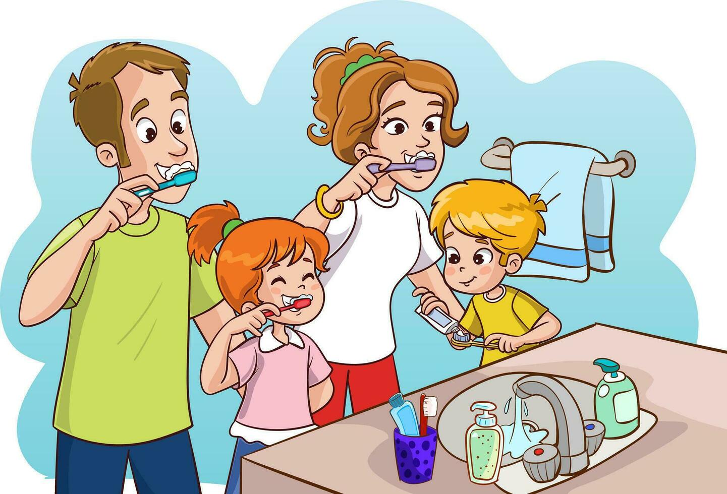 familia cepillado dientes vector ilustración