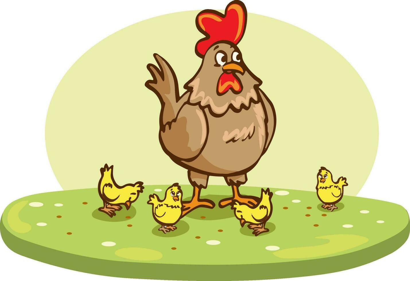 funny hen cartoon with her baby chicken, mother hen vector