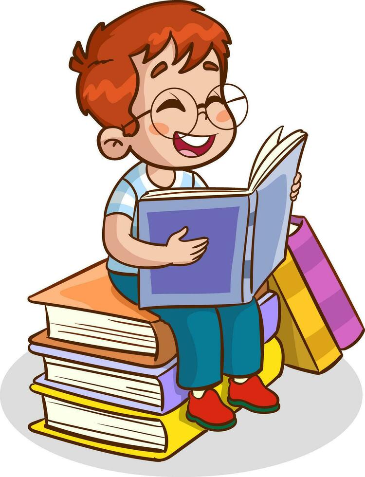 children reading book. kids studying with a book. Vector illustration