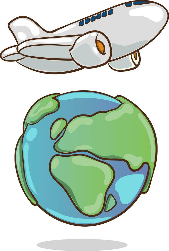 Airplane in sky. Flying civil aircraft transport in clouds vector flat background. Plane fly sin sky clouds, airplane flight transportation illustration