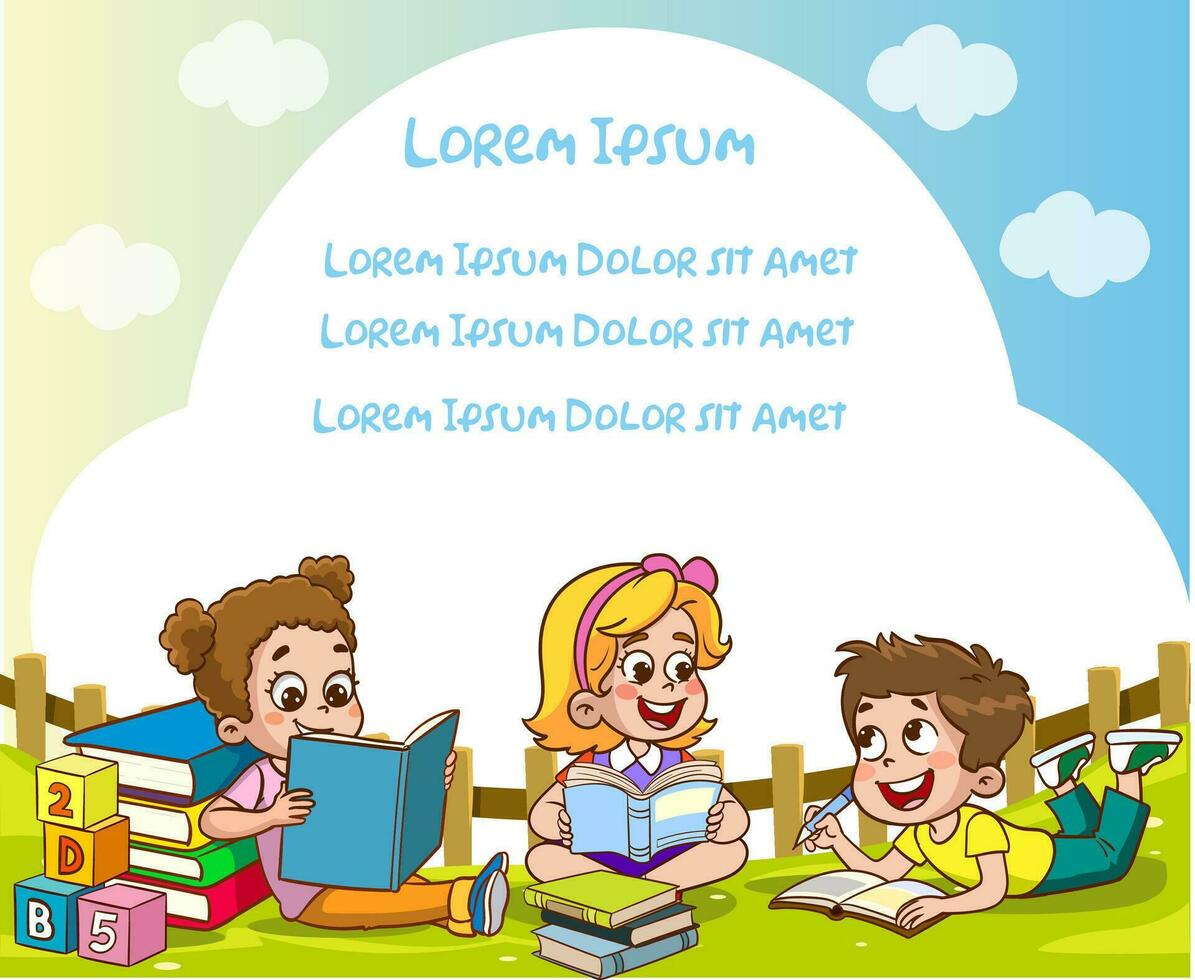 kids student drawing in the park vector illustration with place for your text.
