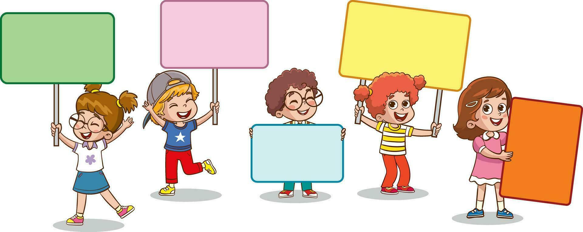 little Funny Children Holding Blank Placard vector