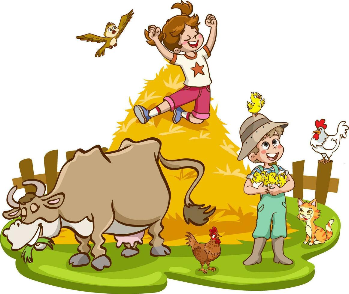 vector ilustración de granja niño