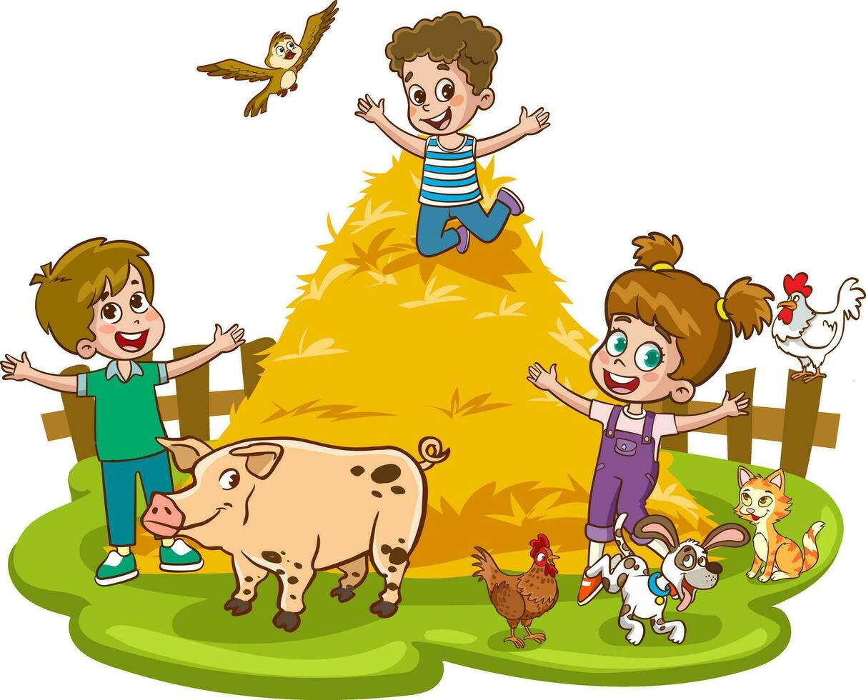 vector ilustración de granja niño