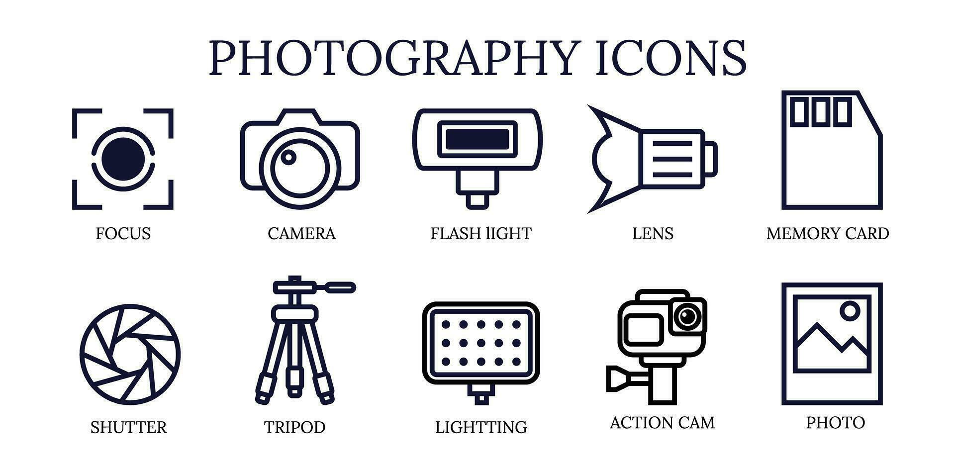 camera photograpgy icon set thick outline vector