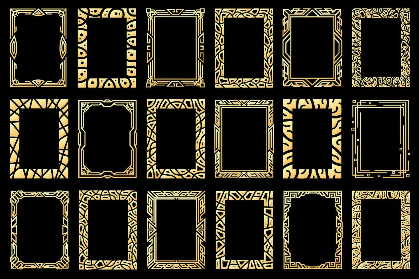 Abstract rectangle frames. Collection of vertical rectangular golden frames. Shining empty borders, copy space for your texts and images. vector