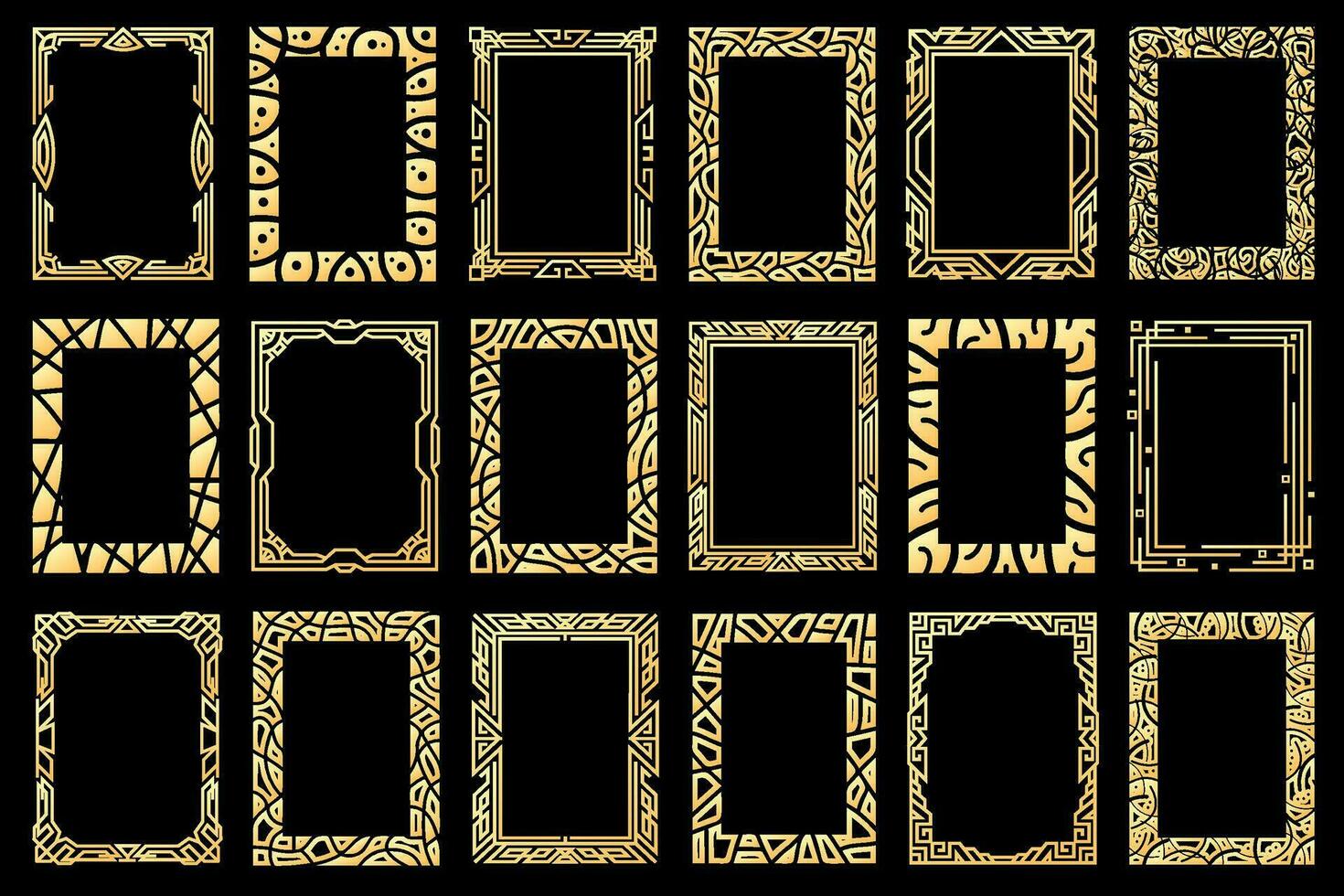 Abstract rectangle frames. Collection of vertical rectangular golden frames. Shining empty borders, copy space for your texts and images. vector