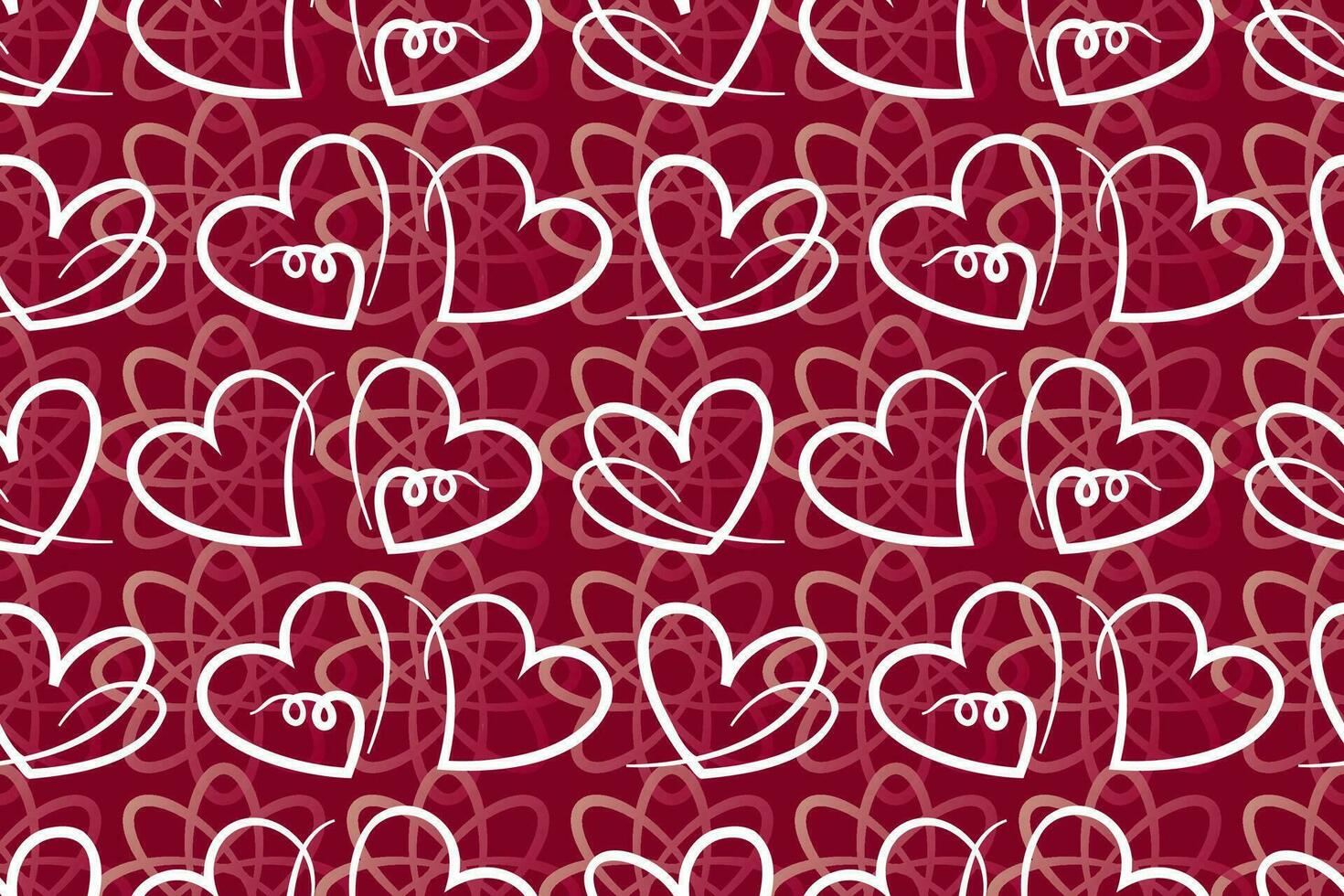 seamless hearts pattern. Line art white hearts with continuous line. Abstract heart pattern for Valentine's day, invitation cards, wallpaper design, postcards, textile, wrapping paper and other. vector