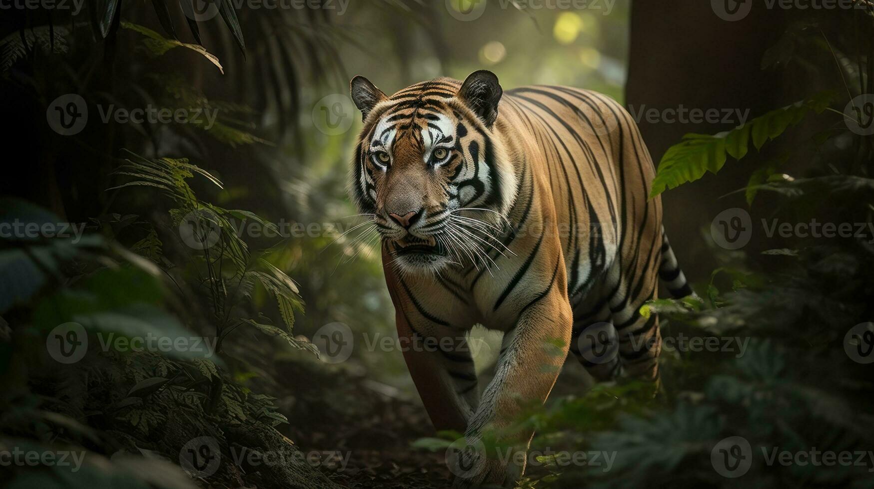 A Bengal Tiger, stalking its prey in the heart of the jungle photo