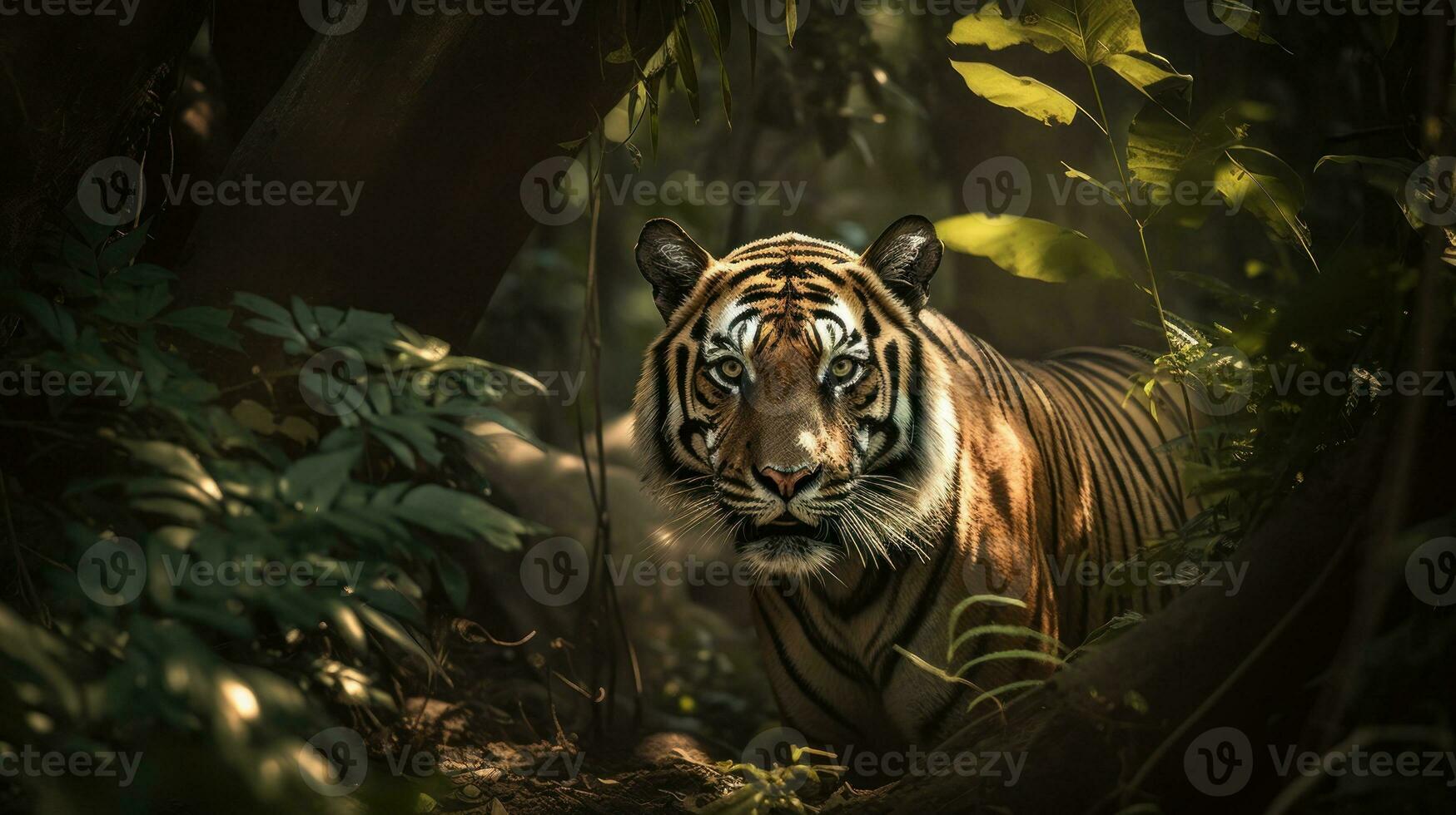 A Bengal Tiger, stalking its prey in the heart of the jungle photo