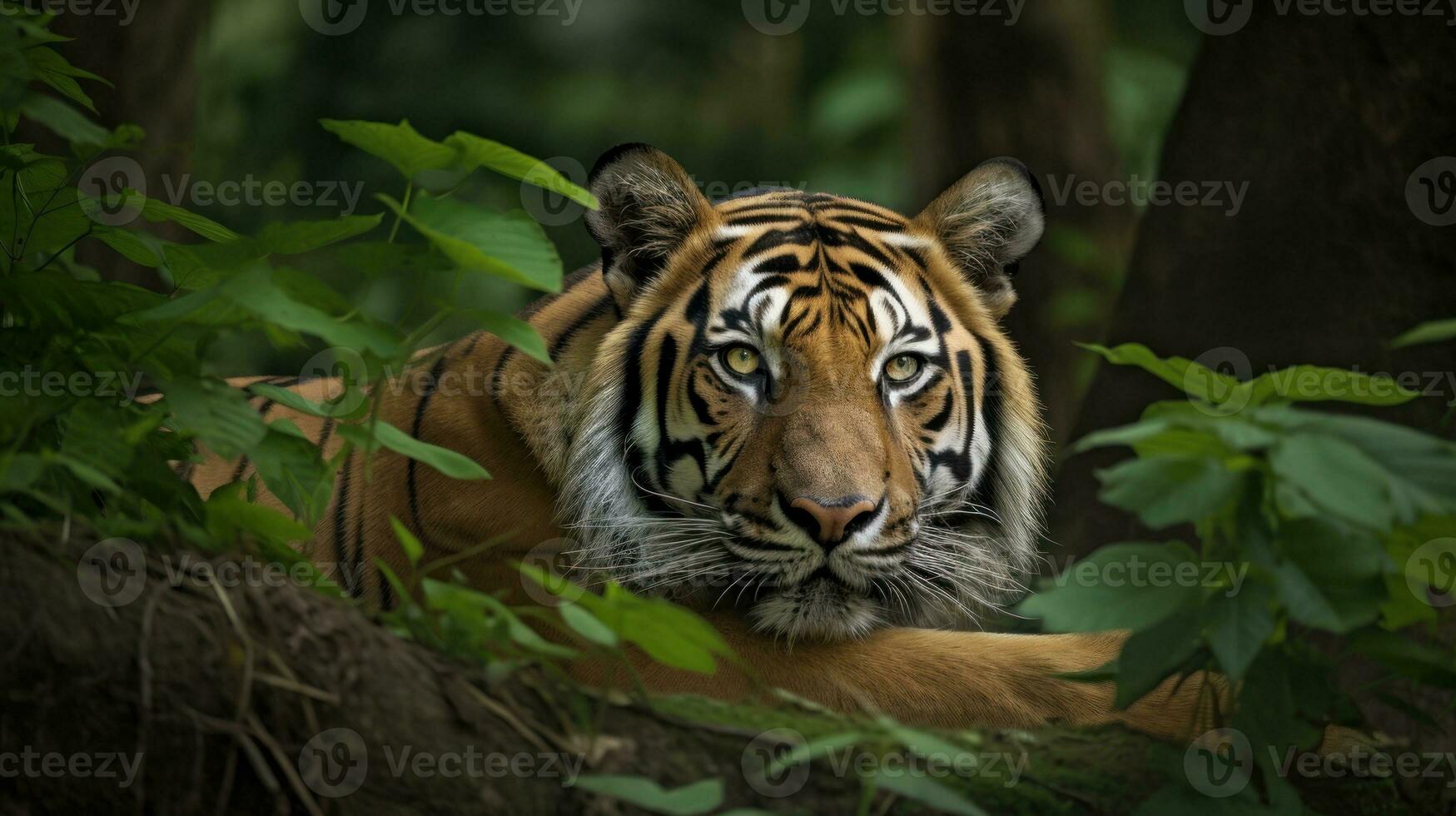 A Bengal Tiger, its senses heightened, eyes intently surveying the surroundings for lurking danger photo
