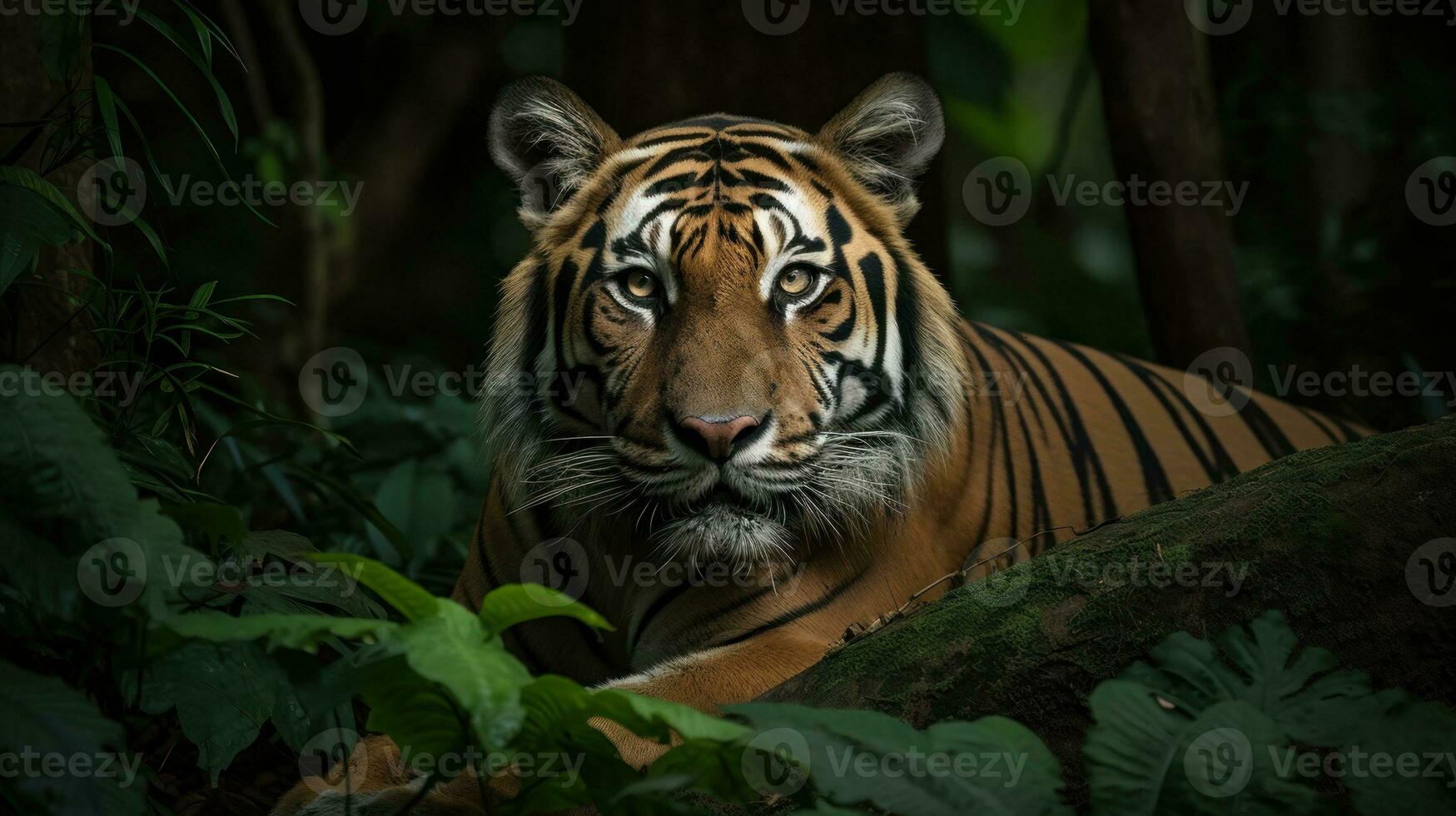 A Bengal Tiger, its senses heightened, eyes intently surveying the surroundings for lurking danger photo