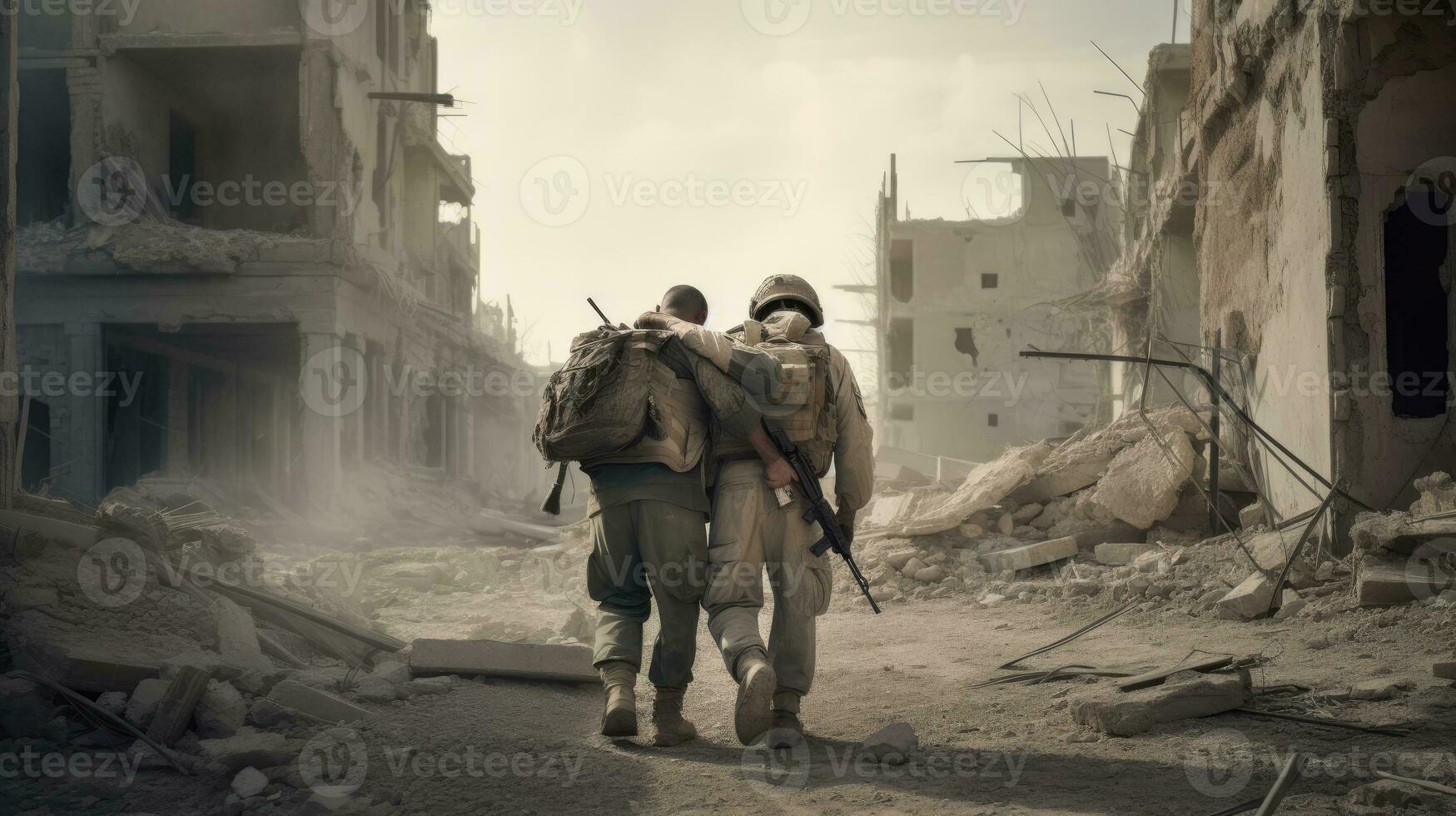 a soldier carrying a wounded comrade on their back photo