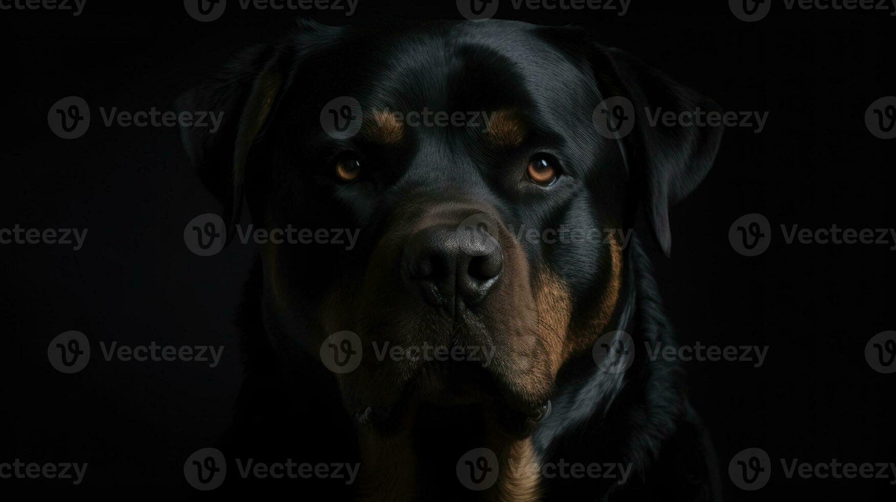 A Rottweiler, its dark coat gleaming under the soft sunlight, radiating an aura of bravery and strength photo