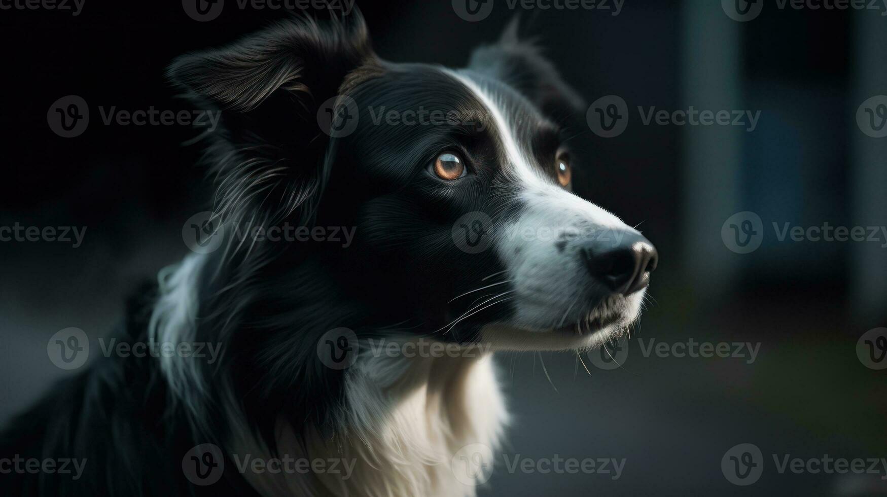 Border Collie, its striking coat marked by stark black and white patterns photo