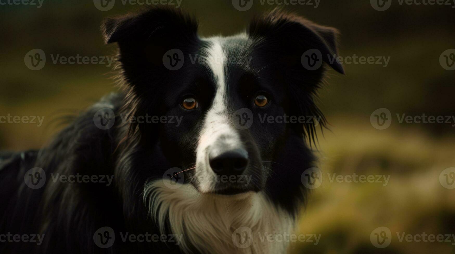 frontera collie, sus Saco brillantemente contrastando en contra un natural fondo foto